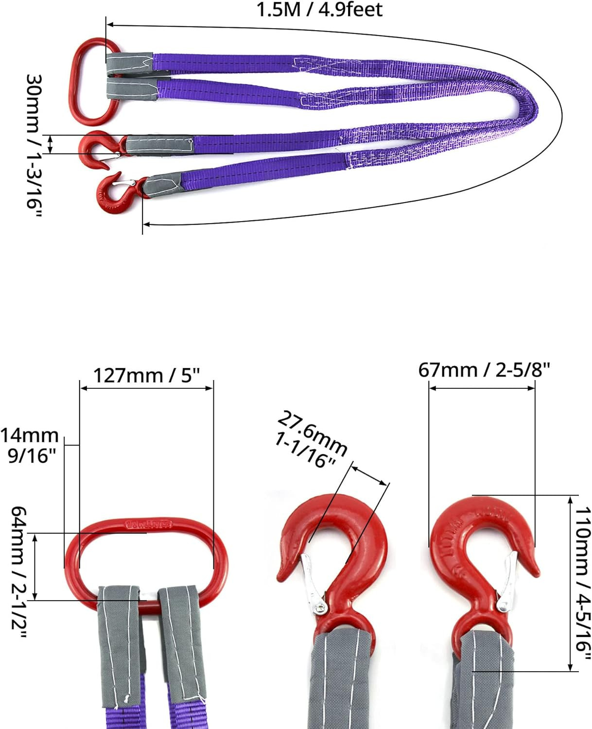 Lifting Slings Straps with Hooks - 5 Feet, 4409 Pounds Capacity, 2 Pack Polyeste