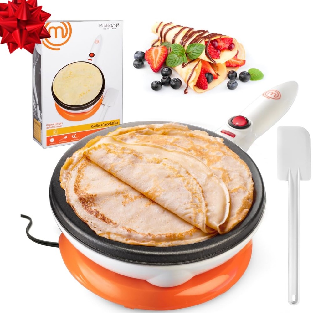 MasterChef Cordless Crepe Maker w/Nonstick Dipping Plate plus Base & Spatula,...