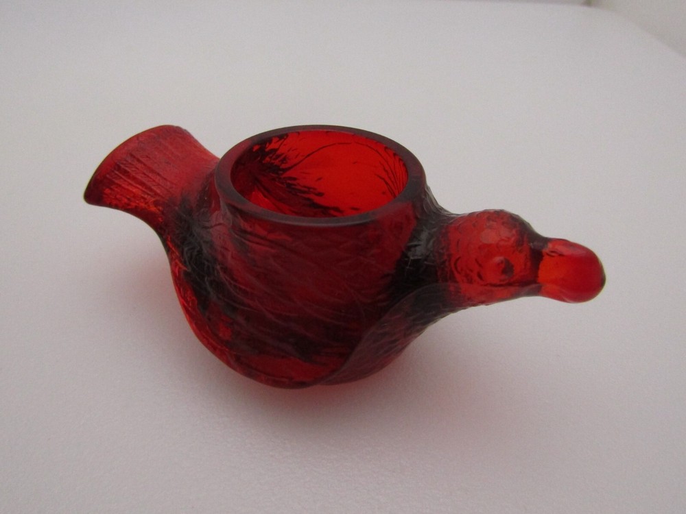 E.E. Ed Bowman 2009 Ruby Red Summit Bird with Berry Open Salt Dip Candle Holder