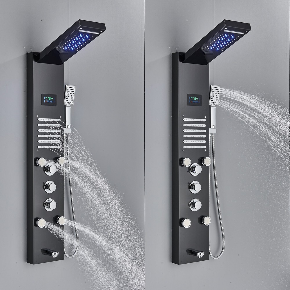 LED Rainfall Waterfall Shower Panel Tower System Massage Jet W/Hand Shower