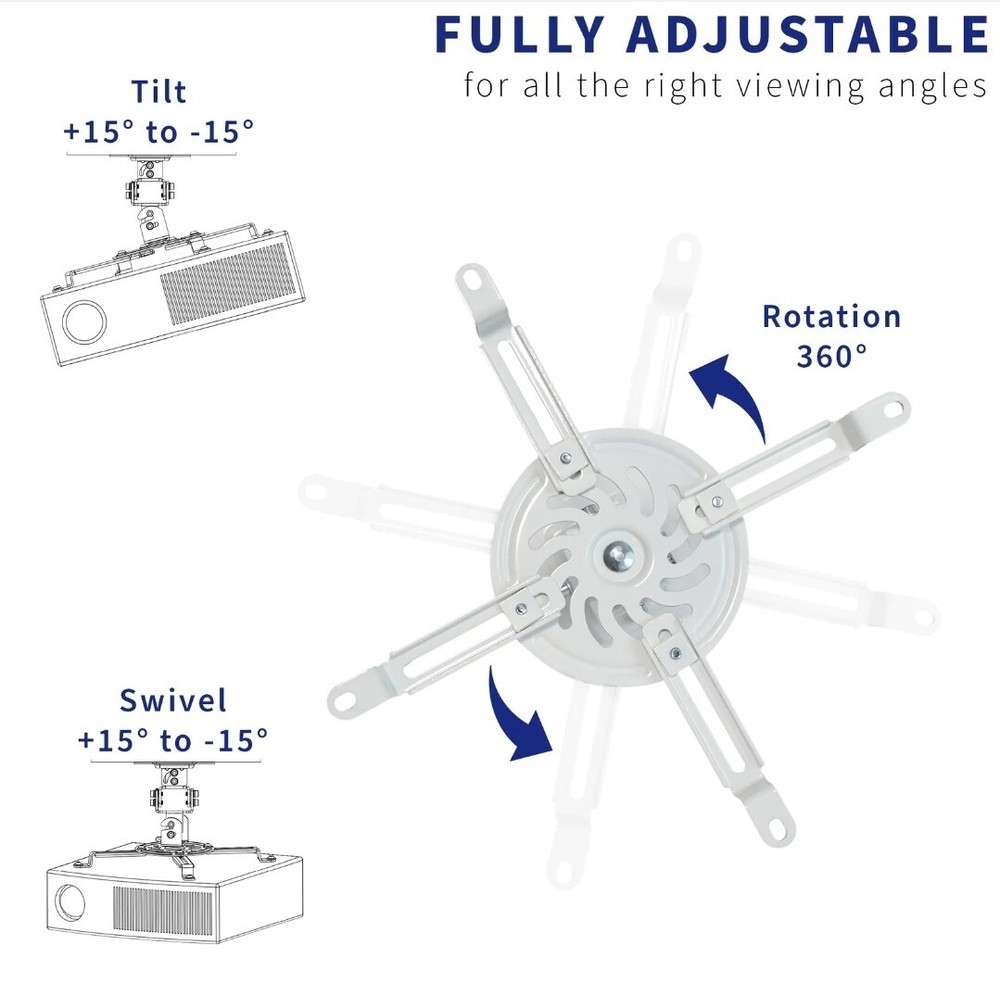 VIVO Universal Adjustable Ceiling Projector Theater Mount White | Extending Arms