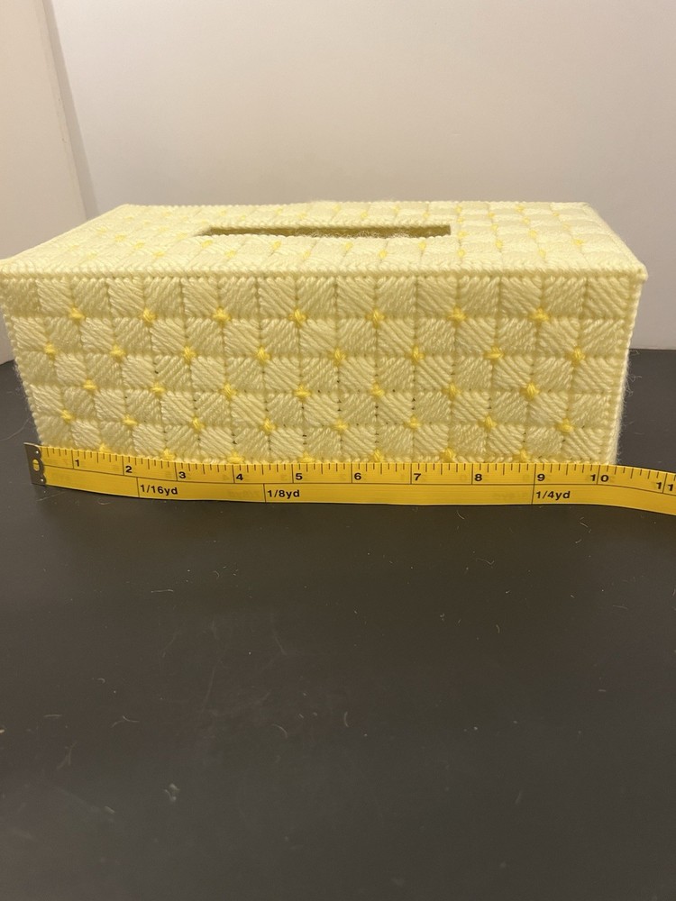 Vintage Yellow Needlepoint Tissue Box Cover Canvas Holder