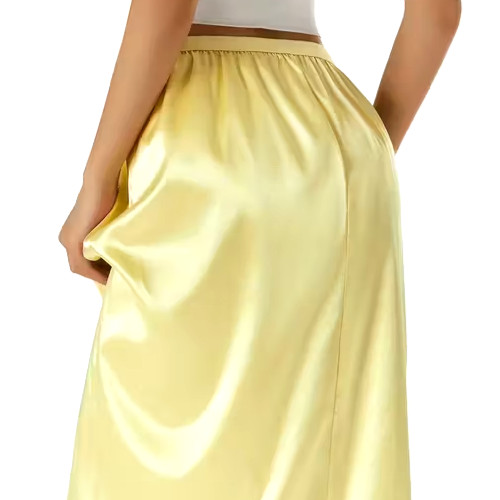 New Gorgeous Feminine Yellow Satin Lace Hem Long Half Slip Plus XL NEW