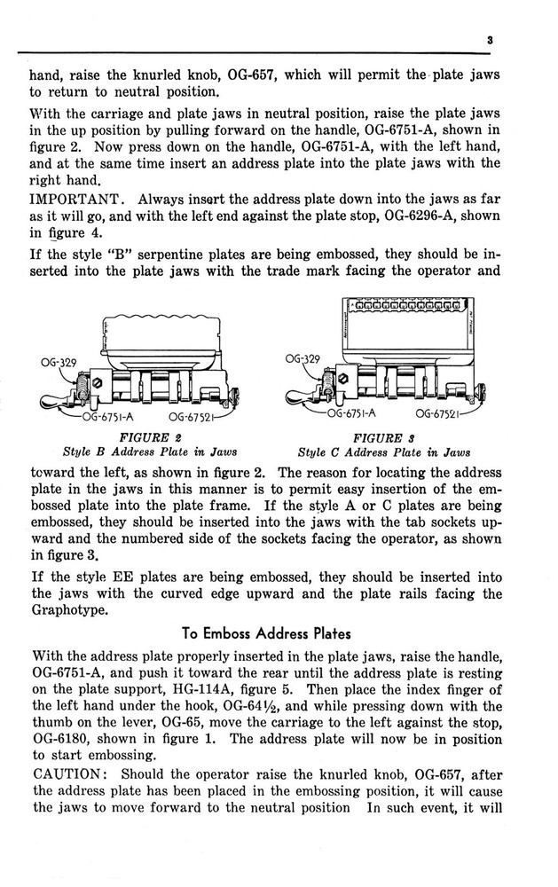 Instructions For Operating Class 6100 Graphotype Owners MANUAL