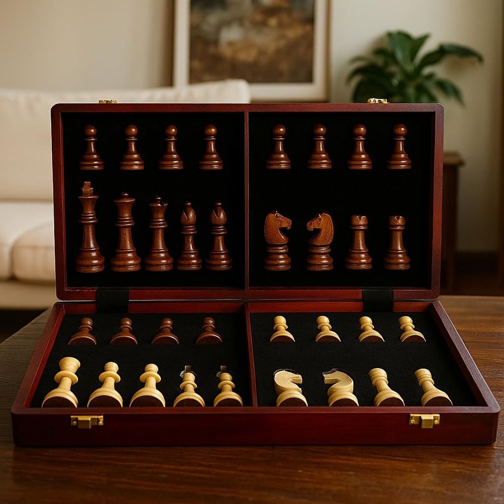20" Extra Large Solid Walnut Wooden Chess Set with 2 Extra Queen Pi... Fast Ship