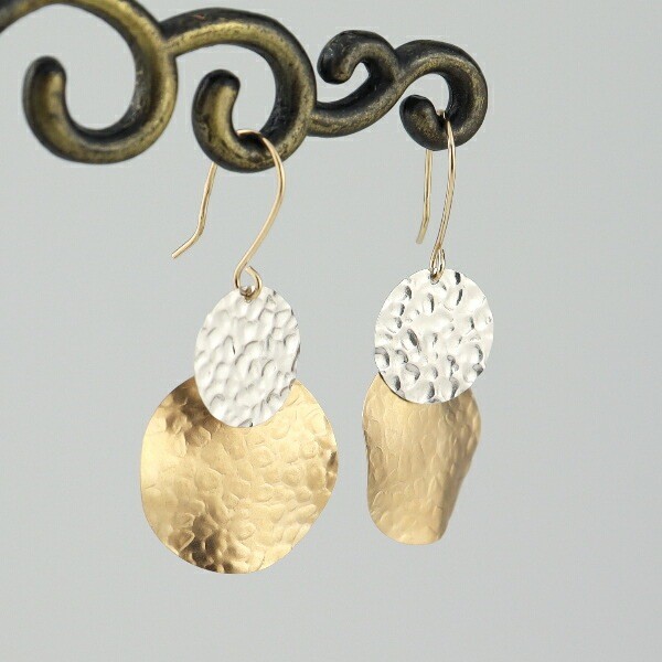 Hammered Double Circle K10 Gold Hook Earrings (Pair)