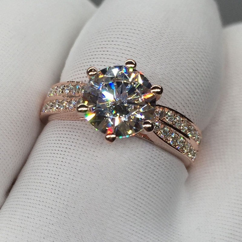 2.35 Ct Lab Grown Diamond Engagement Ring 14K Rose Gold Solitaire Size 6,7,8