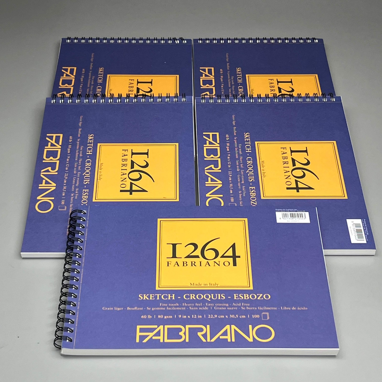 FABRIANO (5 PACK) I264 Sketch Paper Pads 9" x 12" ITALY 100 Sheets (500 TOTAL) W