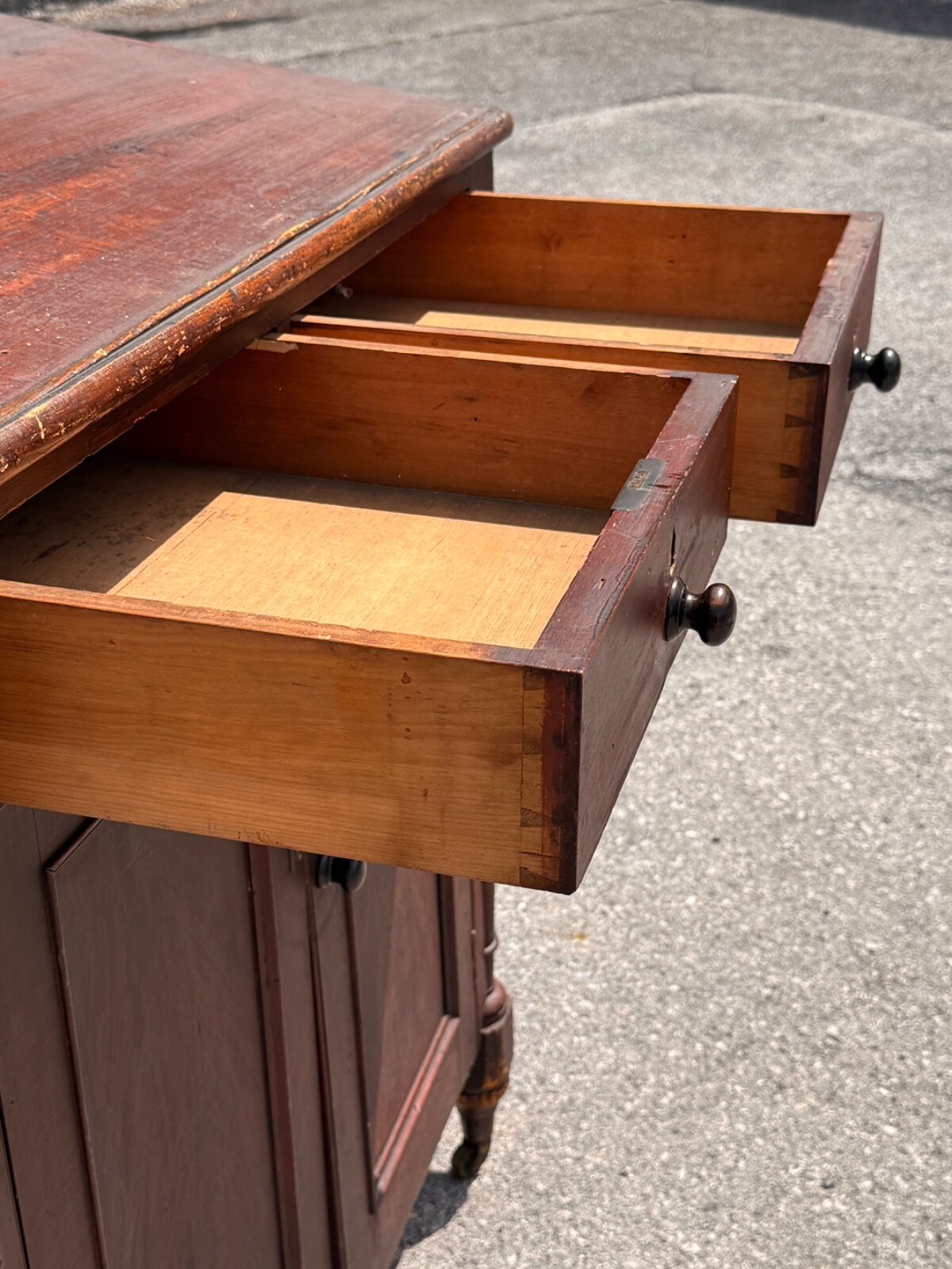 Antique paint decorated primitive country store cabinet cupboard podium folky