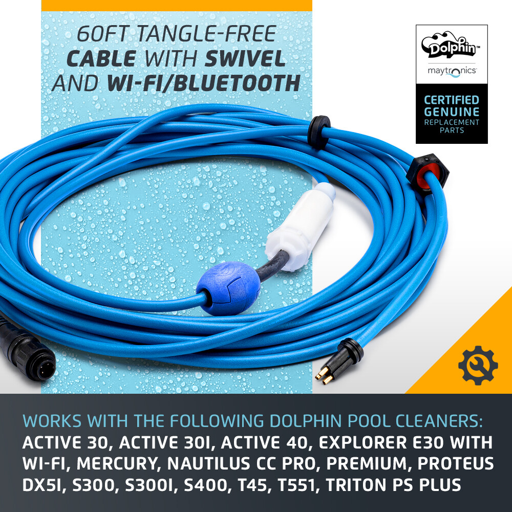 Authentic Dolphin Replacement Cable with Swivel (3 Wire) - 60ft, Maytronics