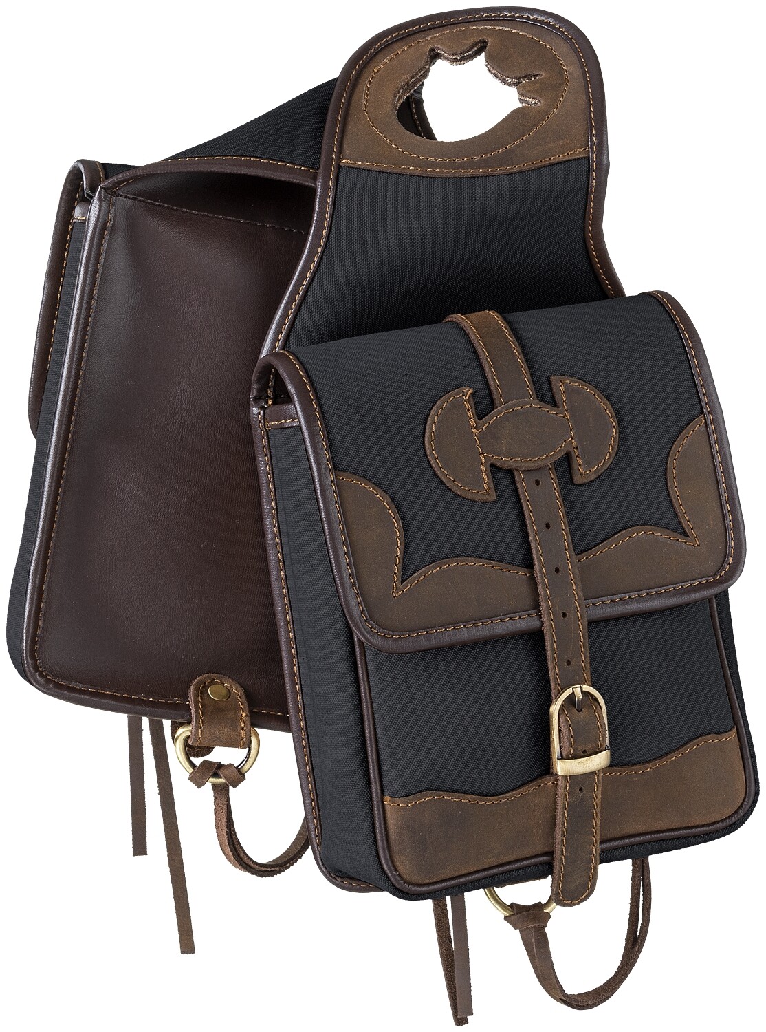 Western Saddle Canvas Horn Bag - Canvas with Leather Accents - Black, Tan - Sage