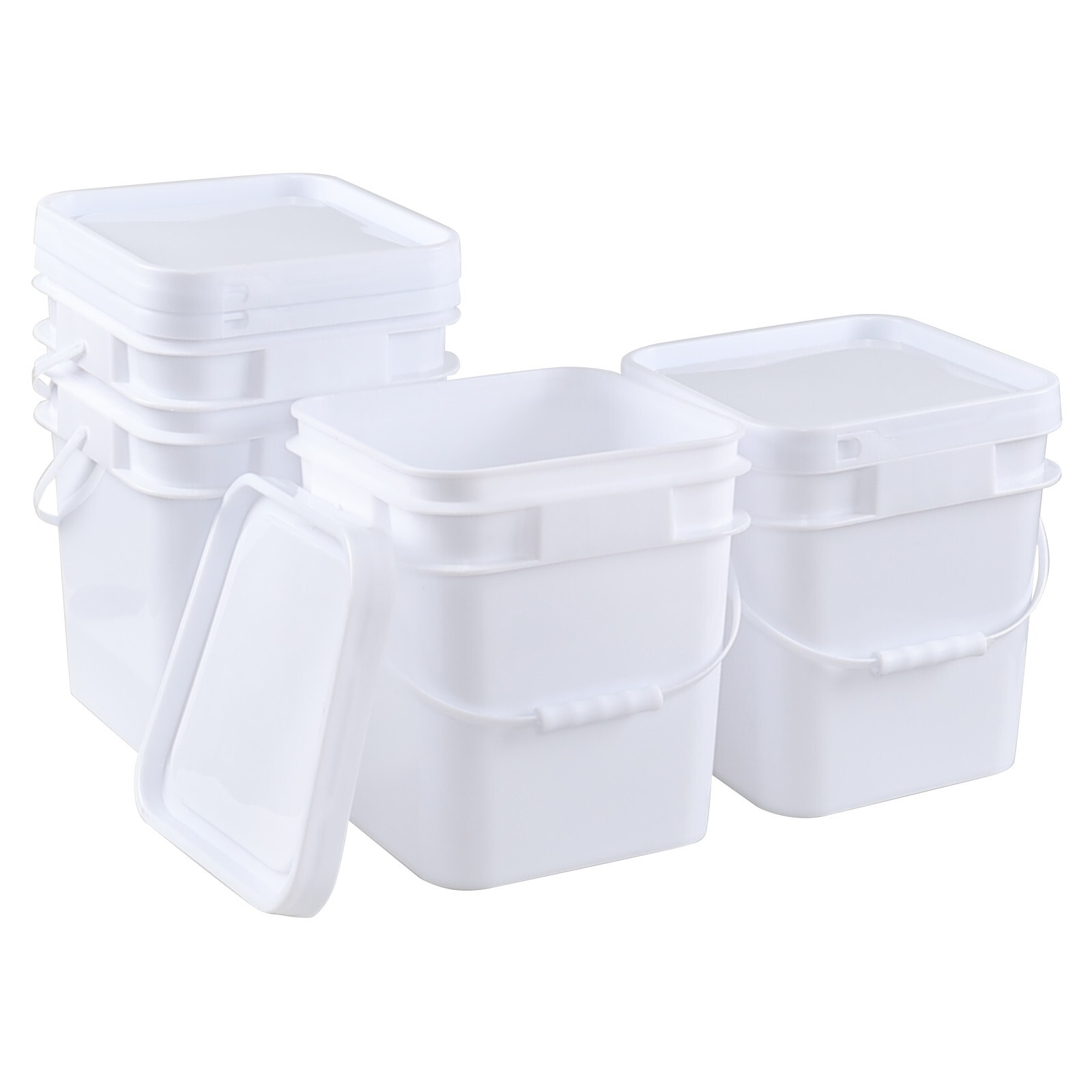 4-Pack 3 Gallon Square Food Grade Plastic Bucket Pail with Sealed Lid and Handle