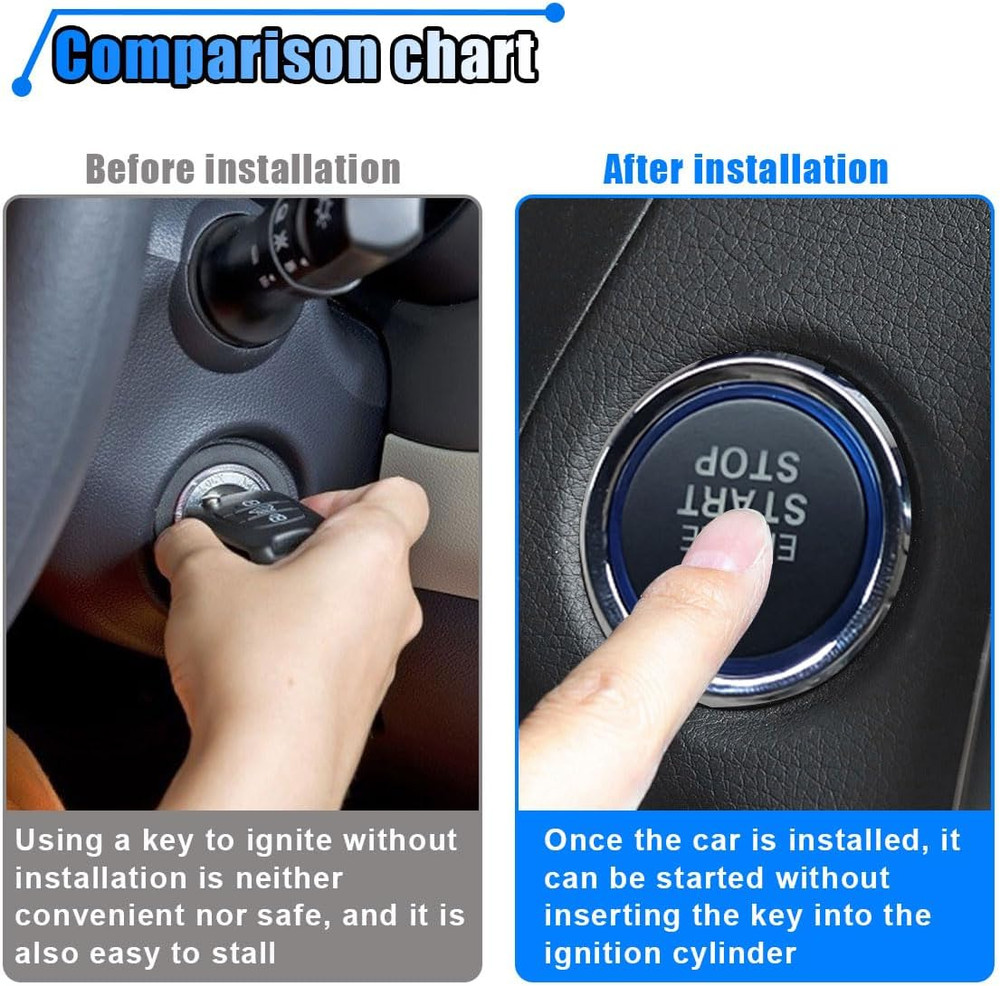 Car Push Engine Start Button Kit, Upgrade Push to Start Ignition Kit, Smart