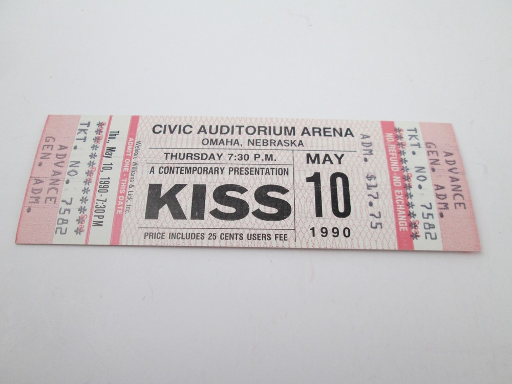 KISS Unused Concert Ticket  Omaha NE 5/10/1990 Civic Auditorium Hard Rock