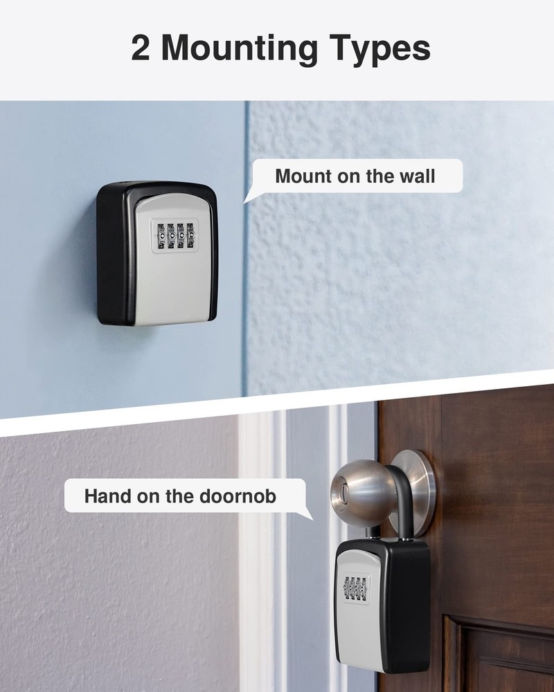 Key Lock Box, 4-Digit Combination Key Storage Lockbox, Portable Wall Mounted ...
