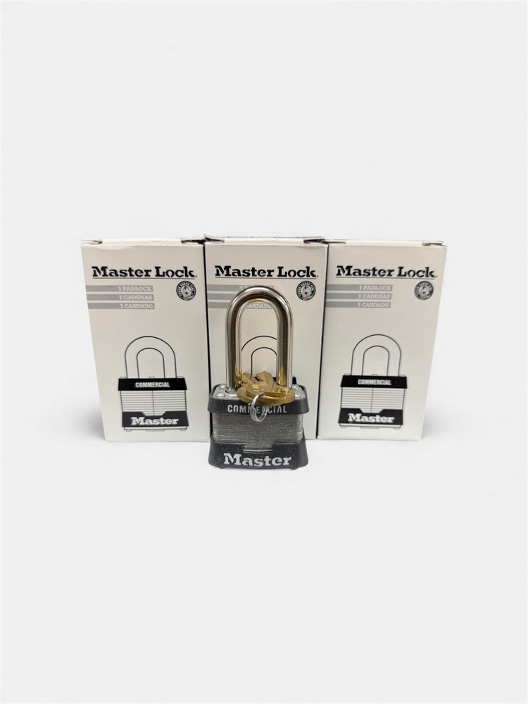 3 Pack Master Lock 3LF Padlock, Keyed Different, Long Shackle