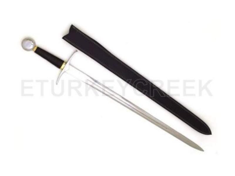 Handmade Medieval Black Handle Dark Prince Medieval Sword w/ Leather Scabbard
