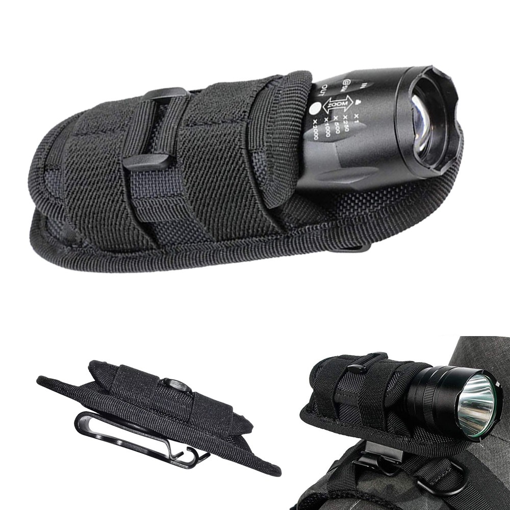 Tactical Flashlight Pouch Adjustable Torch Carry Case with 360-Degree Rotatable