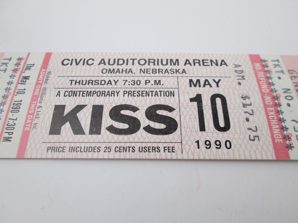 KISS Unused Concert Ticket Omaha NE 5/10/1990 Civic Auditorium Hard Rock