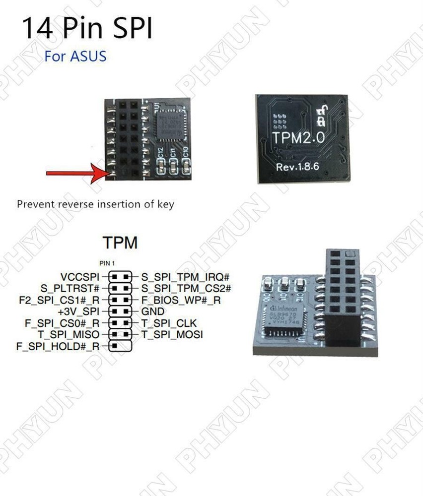 TPM 2.0 Security Module Trusted Platform For ASUS SPI 14PIN Mainboard Windows 11