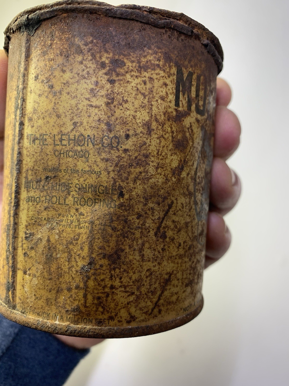 Vintage Mule-Hide Roofs plastic stay-tite cement 1 lb can, The Lehon Co, Chicago