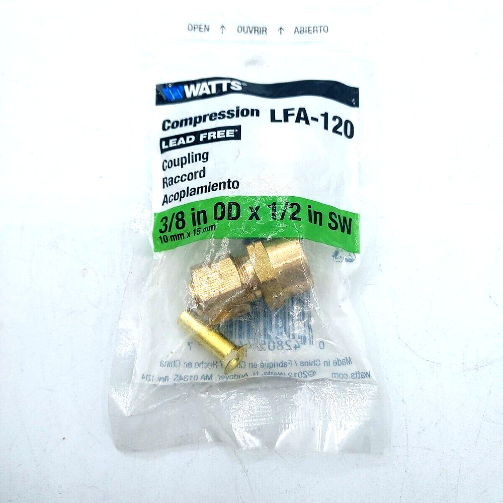 Watts Compression Coupling 3/8" OD X 1/2" SW LFA-120 TWO PACK