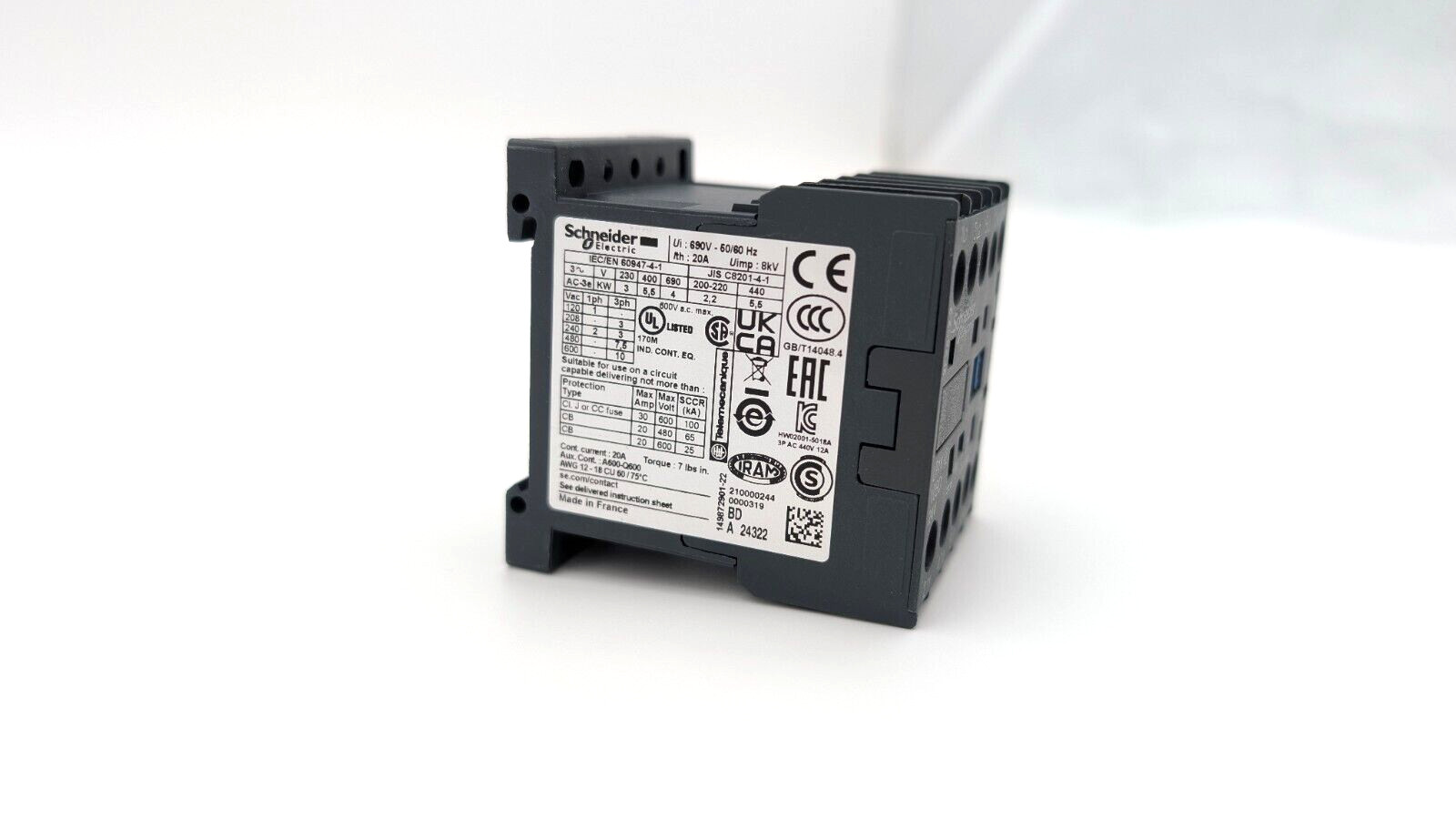 Schneider Electric LP1K1210B Contactor TeSys K 3P AC-3/AC-3e 440V 12A 1NO aux24v