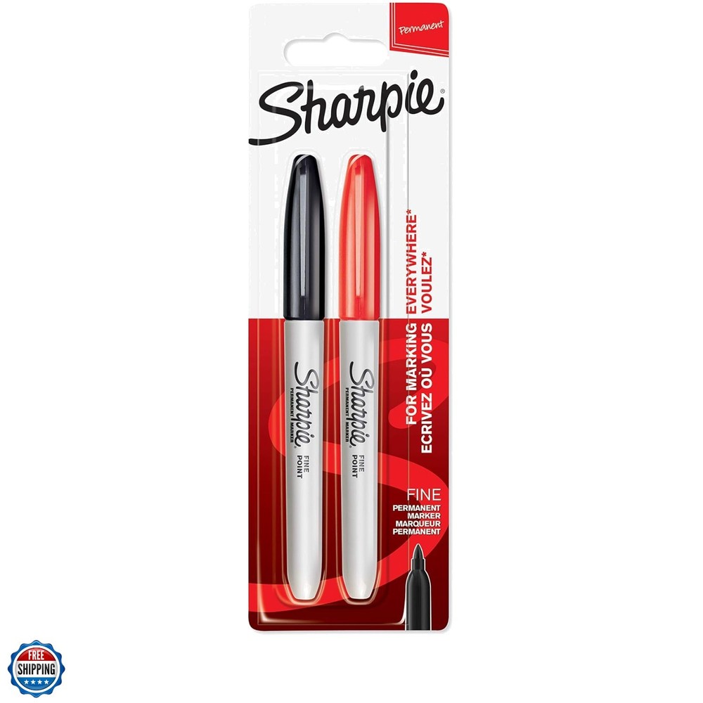 Permanent Markers, Fine Tip, Black & Red, 2 Pack