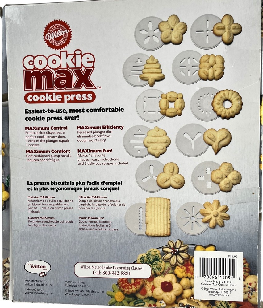 Wilton Cookie Max Cookie Press With 12 Unique Discs Cushion Grip Open Box