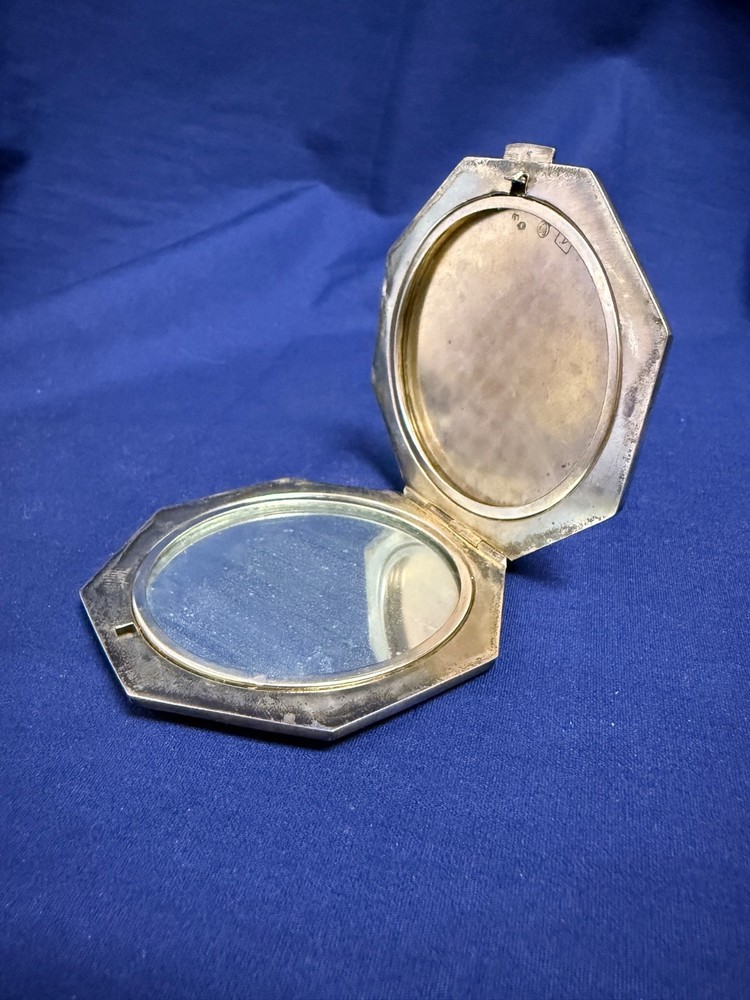 Antique Russian 875 Silver Art Deco Folding Compact – Triple Panel Mirror