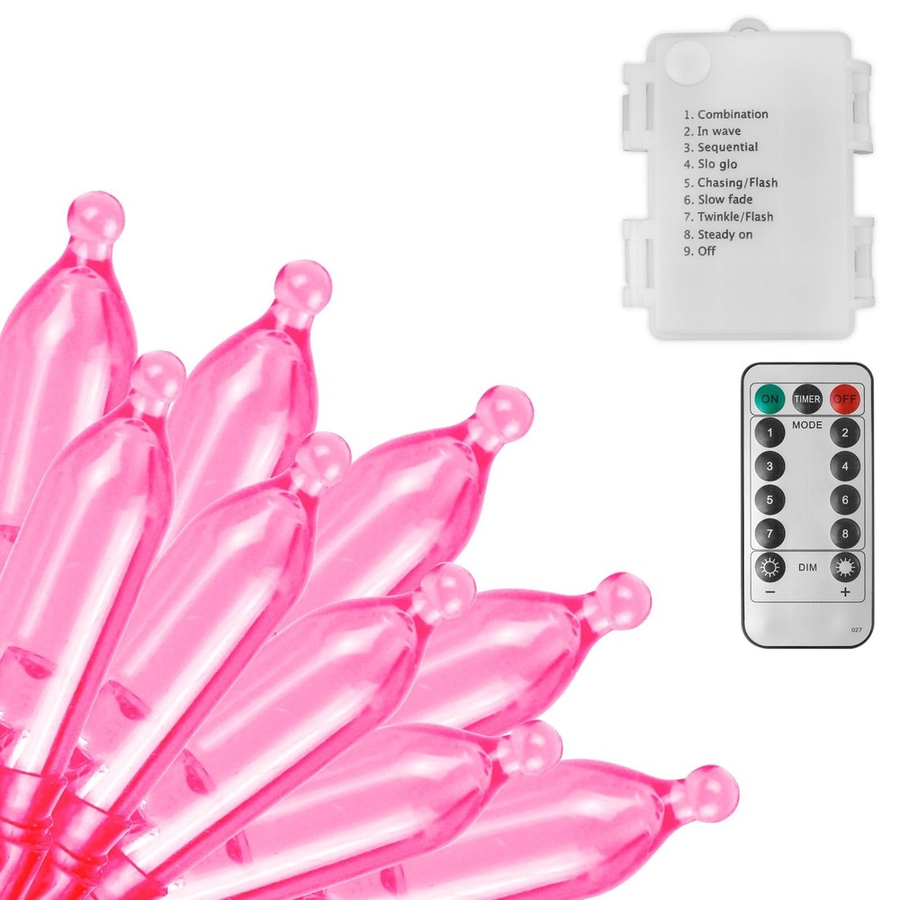 Pink Lights Battery Operated String Lights 33Ft 100 LED with Auto Timer & 8