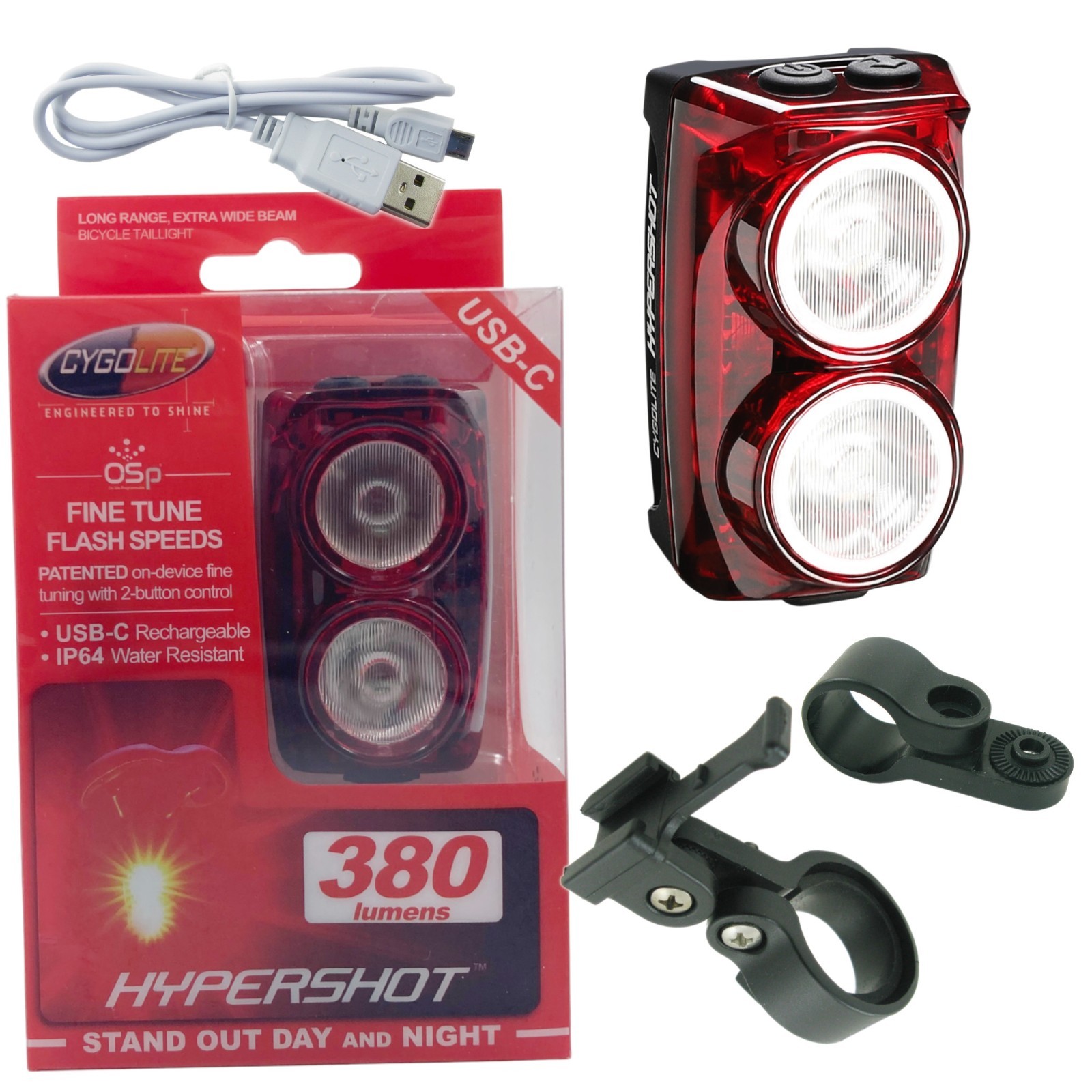 Cygolite Hypershot 380 Lumen Tail Light USB Rechargeable Flashing Rear Bike LED