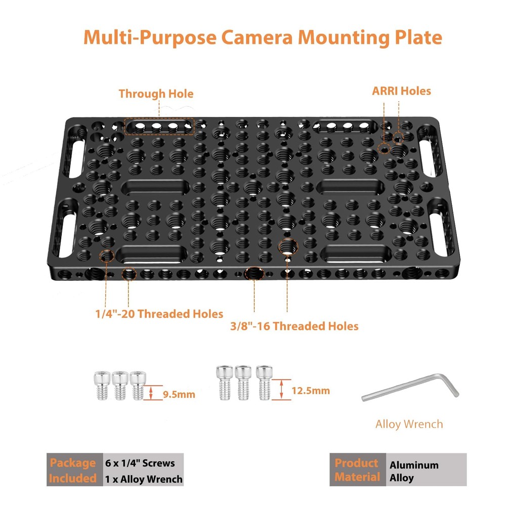 DINESK Multi-Functional Camera Cheese Plate with 1/4" 3/8" Black