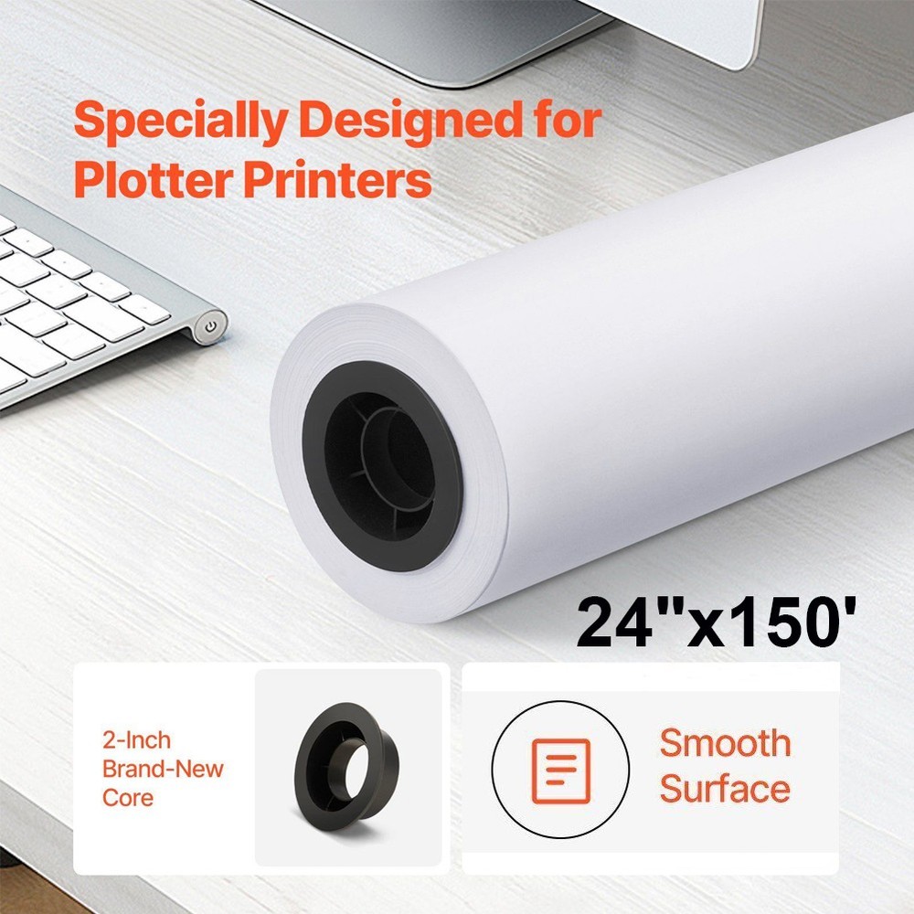 4 Roll 24"x150' Wide Format Paper Plotter Paper CAD Bond for Wide Format Printer