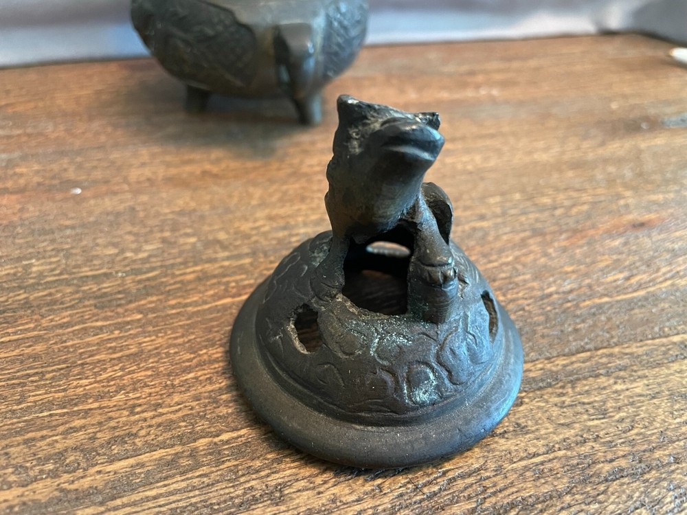 Foo Dog Incense Pot Brass with Elephant Handles