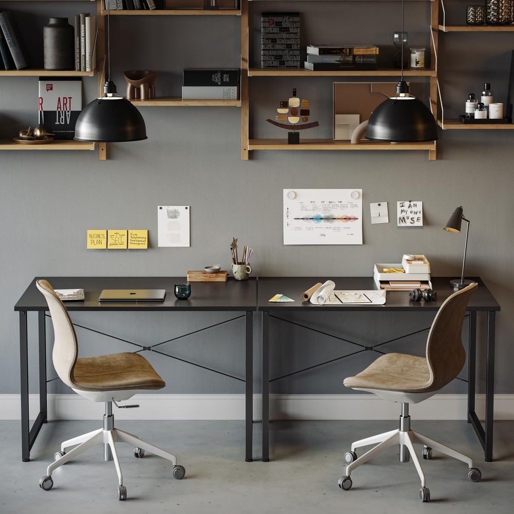 Computer Desk 47 Inch Black Ergonomic Table for Office Home Bedroom Work Study