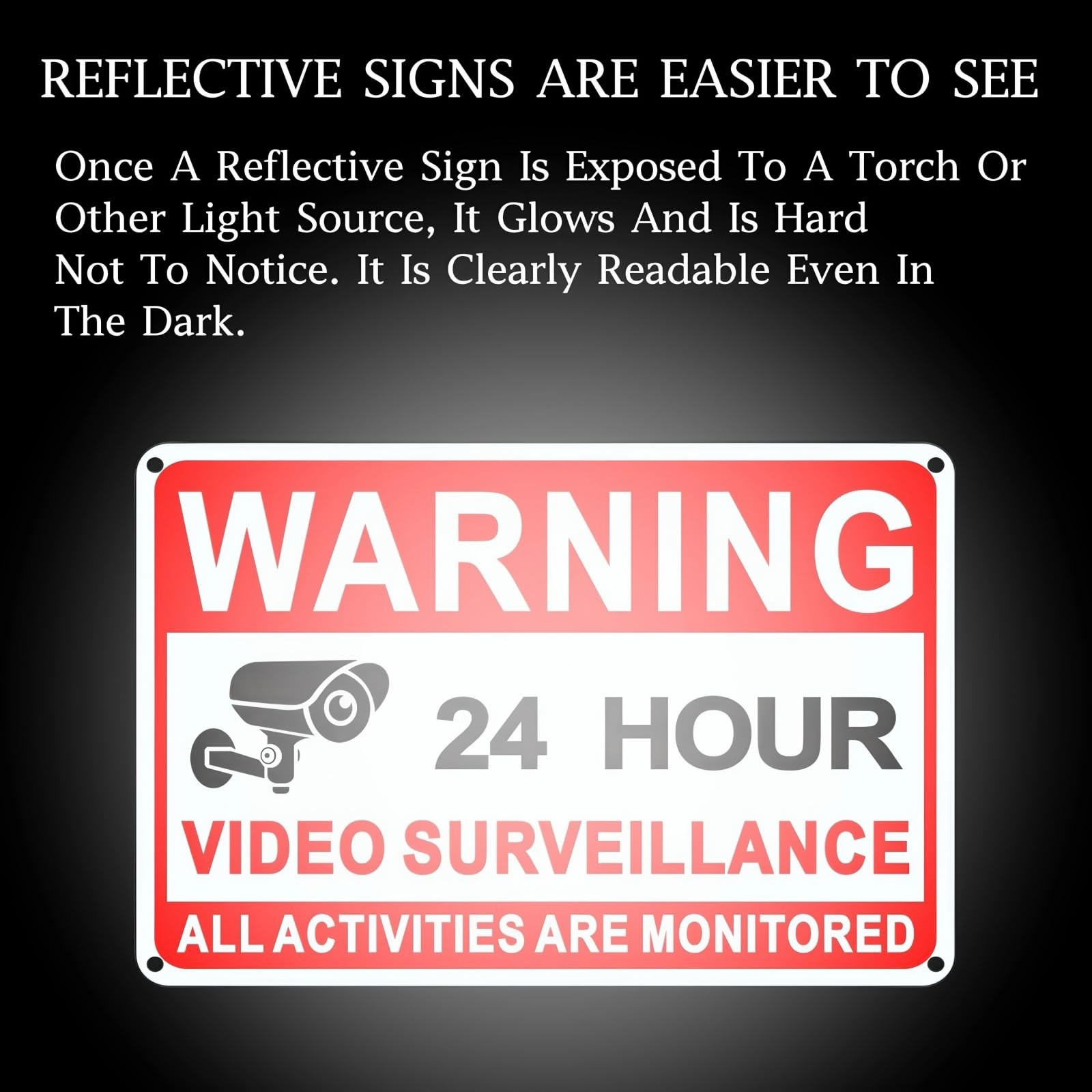 4 Pack Video Surveillance Signs, 8 x 12 Inch Aluminum Camera Signs, CCTV Secu