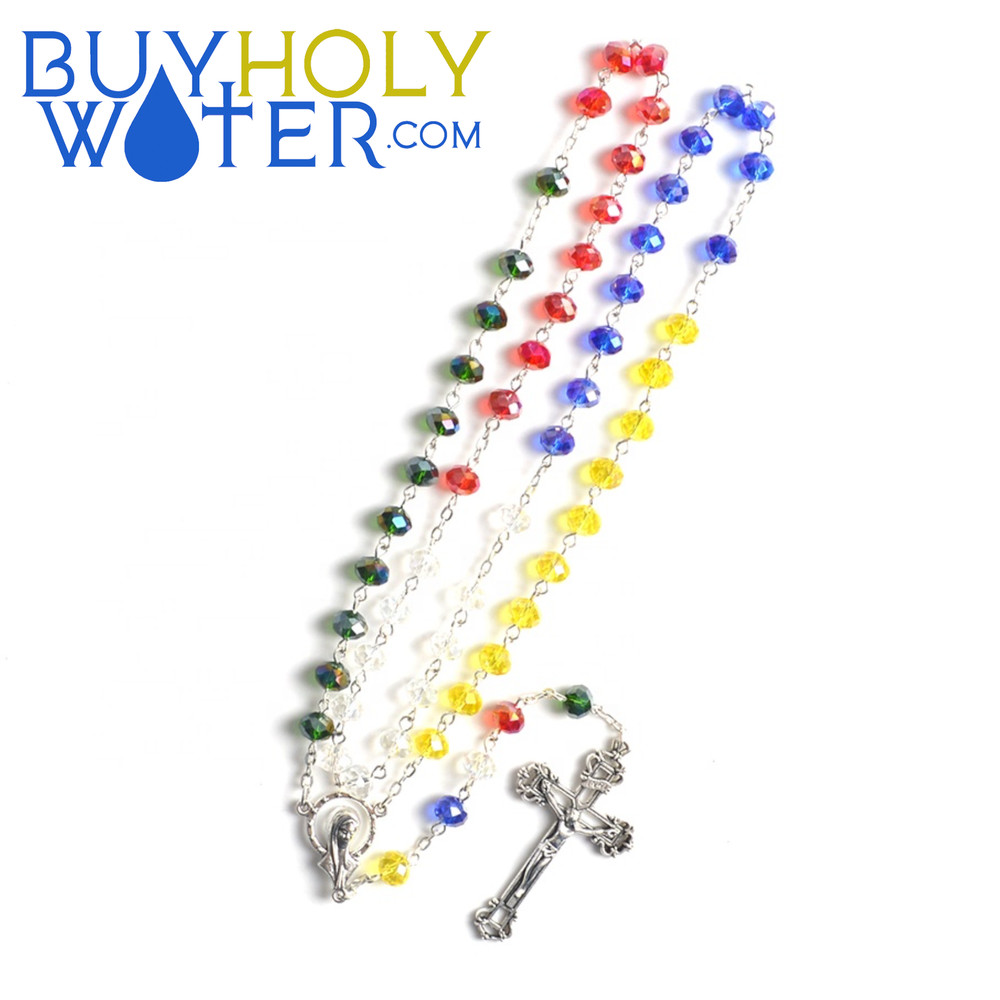 Blessed Unity Rainbow Crystal Rosary Beads Religious Necklace Crucifix Jesus•