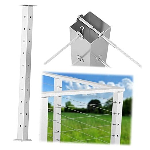 Corner Cable Railing Post 36 Inch 36"x2"x2" T-drilled One-Post Corner post