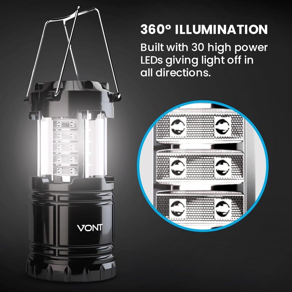 VONT 4 PACK LED CAMPING LANTERN, LED LANTERNS COLLAPSIBLE - 4 PACK BLACK