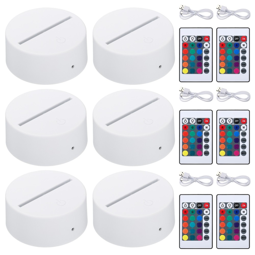 6pcs 3D Night LED Light Lamp Base 16 Colors Display Base with Remote Control