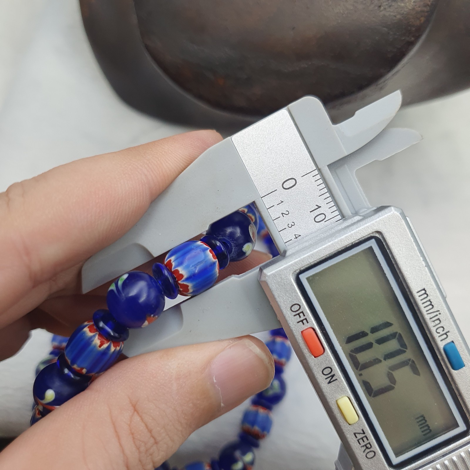 Vintage Venetian Cobalt Blue Floral & Striped Murano Style Beaded Necklace