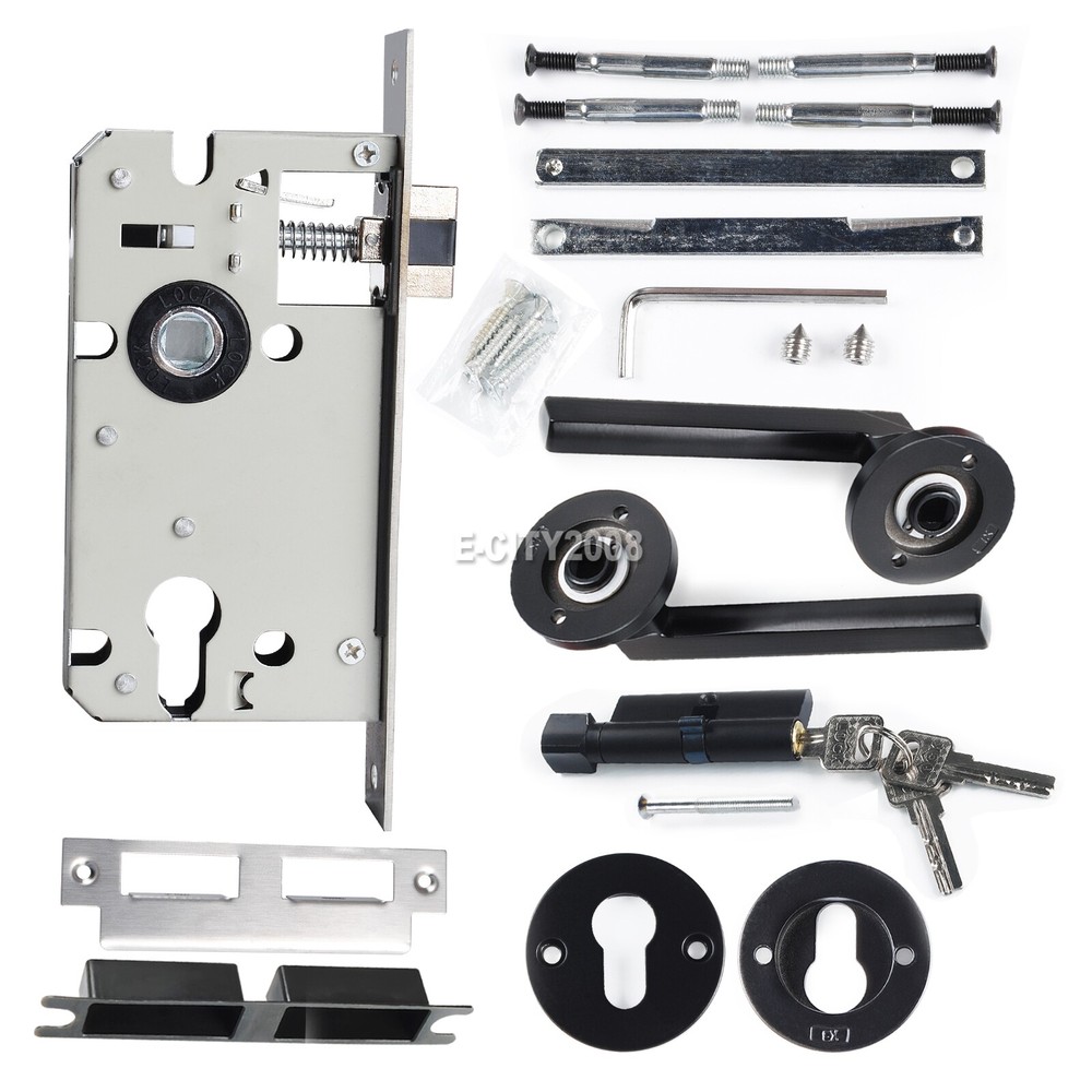 Bending Straight Lever Black Interior Bedroom Solid Wood Door Lock Split Handle