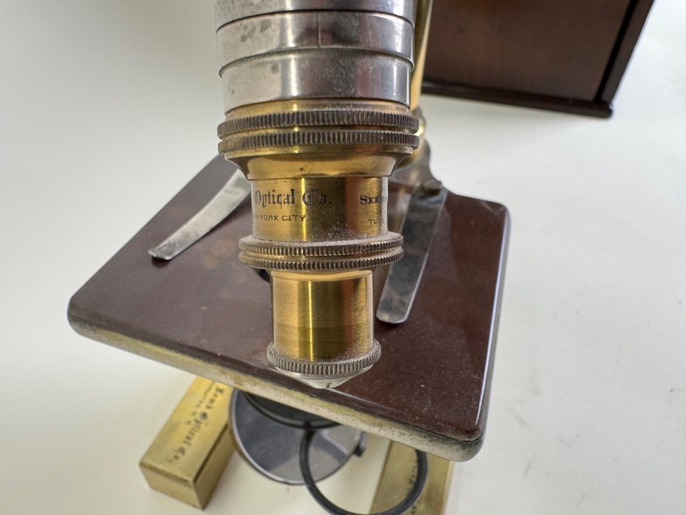 Antique Bausch & Lomb Brass Microscope with Case & Lenses