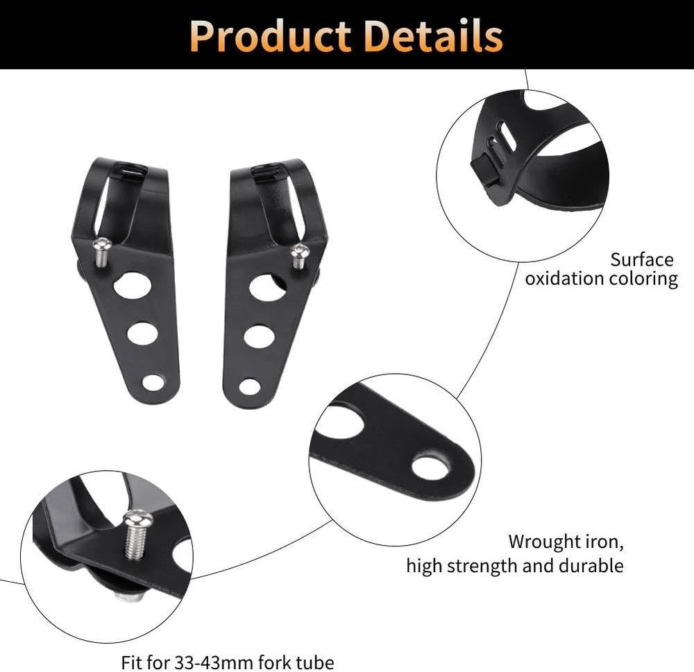 33-45mm Fork Headlight Mounting Bracket, Universal Motorcycle Headlight Black