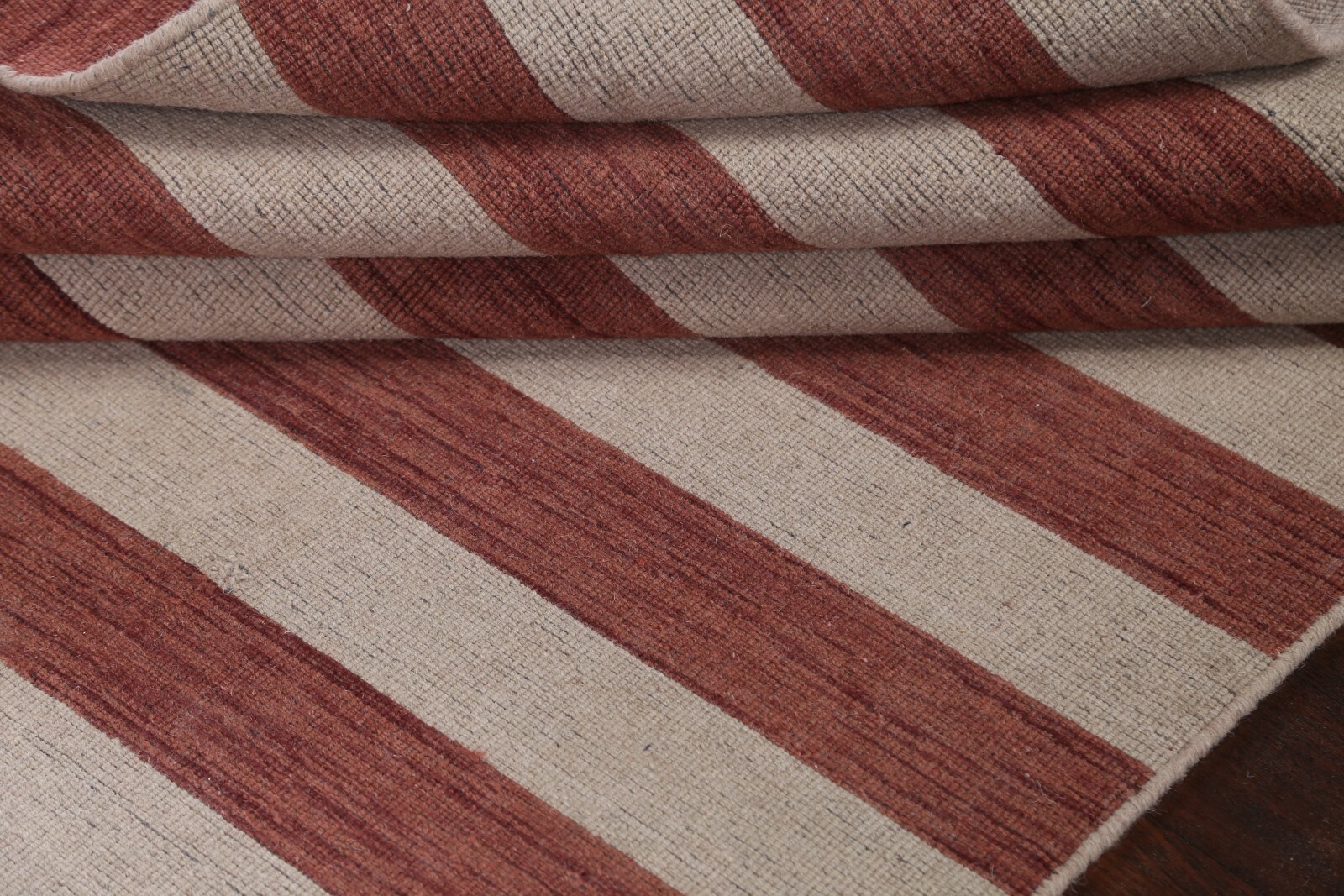 Reversible Striped Design Rust/Beige Gabbeh Oriental Rug Hand-Knotted 6x8 ft