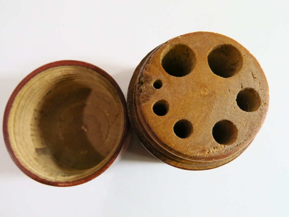 Antique Turned Box Shaped Treenware Drill Bit/Punch Storage Container—Refinished