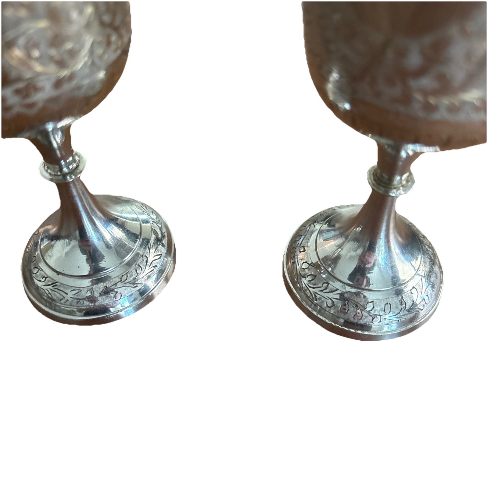 Vtg Chalice Goblet Silver Plate Brass Etched World Gift Z.Y.India 6” SET OF 2