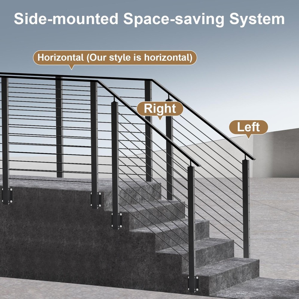 4 PACK 44"x2"x2" Side Mount Post Cable Railing w/Level drilled Holes