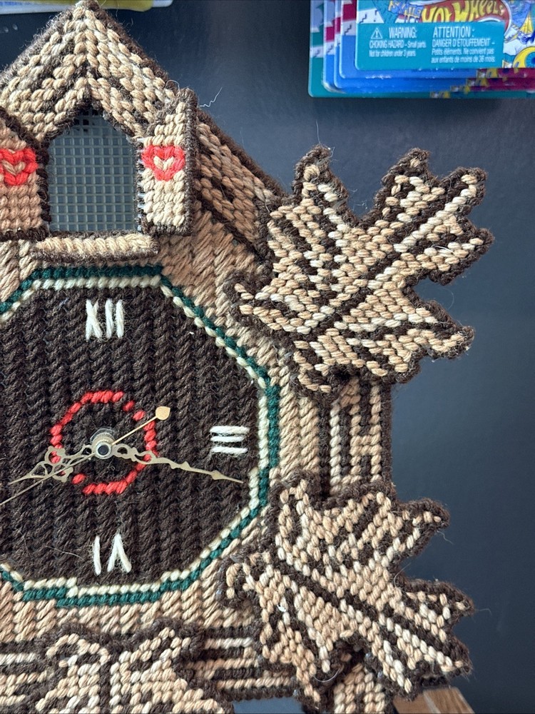 Vintage 13" x 11" Plastic Canvas Cuckoo Clock (unknown functionality)